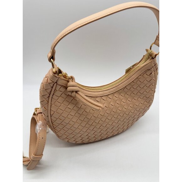 Macy's On 34th woven faux-leather shoulder hobo crossbody bag - Chai / Pink - Picture 4 of 13
